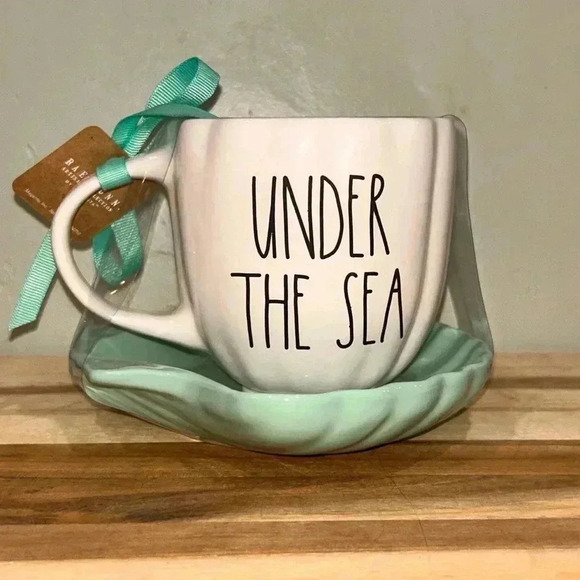 Rae Dunn Disney Collection Ceramic Teacup and Saucer. “The Little Mermaid” NWTS! - Picture 5 of 9